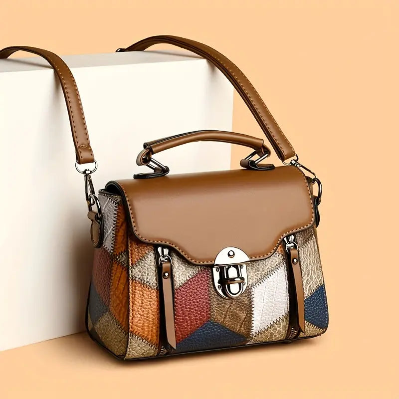 Retro Diamond Pattern Faux Leather Handbag