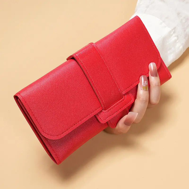 Faux Leather Long Trifold Clutch