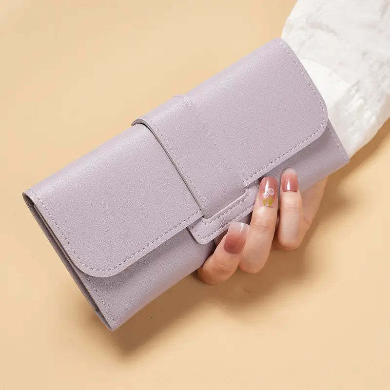 Faux Leather Long Trifold Clutch