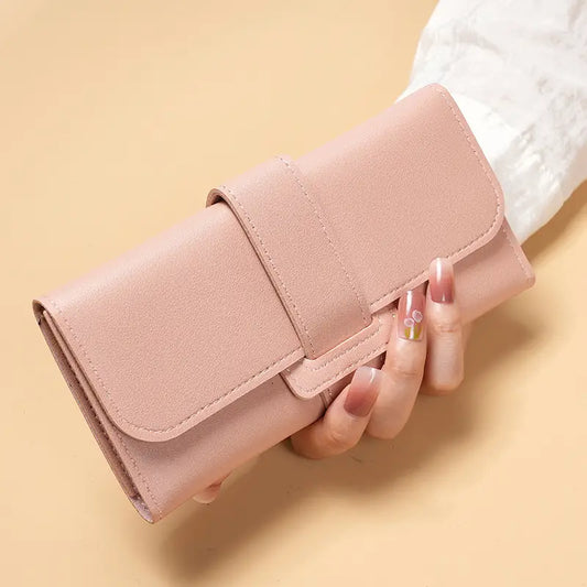 Faux Leather Long Trifold Clutch