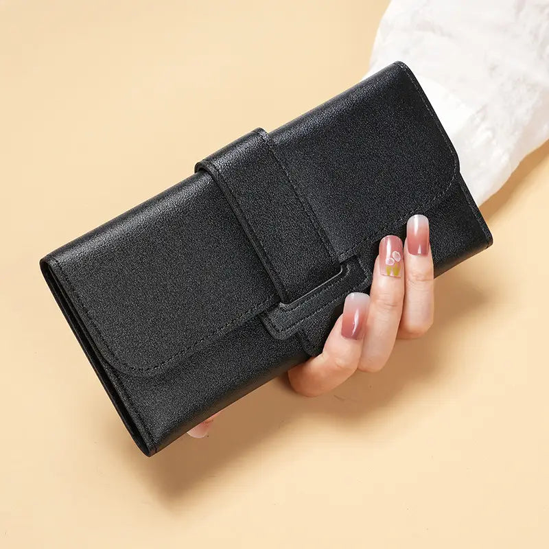 Faux Leather Long Trifold Clutch