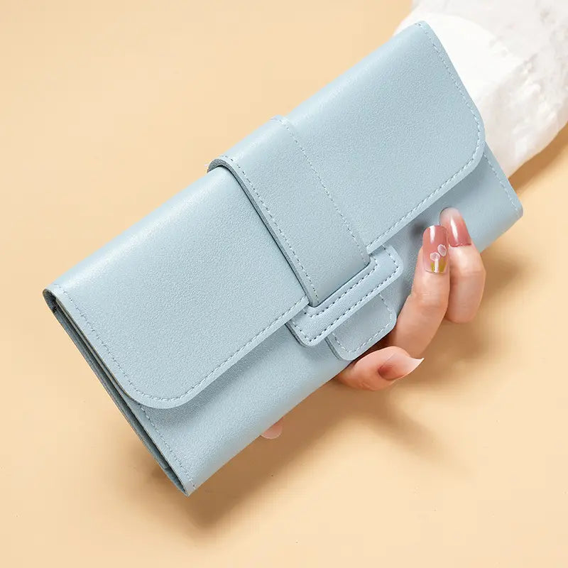 Faux Leather Long Trifold Clutch
