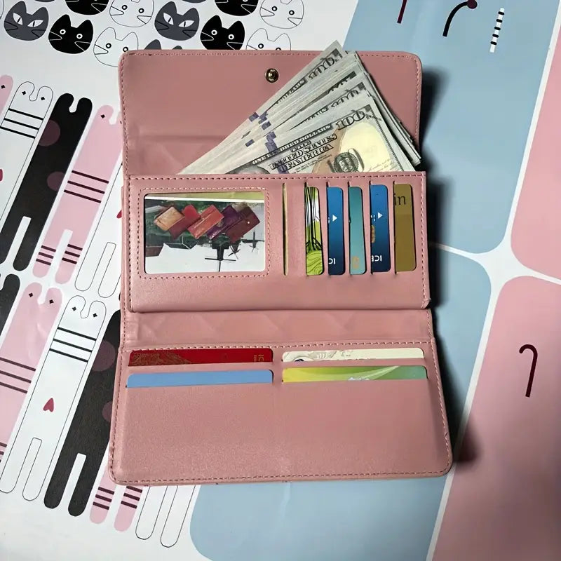 Trendy Argyle Checked Tri-fold Long Wallet