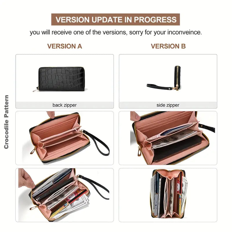 Elegant Crocodile-Embossed Long Wallet for Women