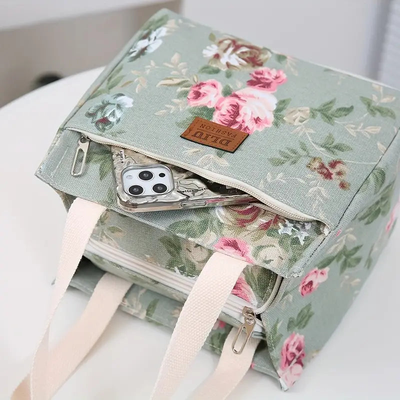 Insulated Aesthetic Floral Print Lunch Bag