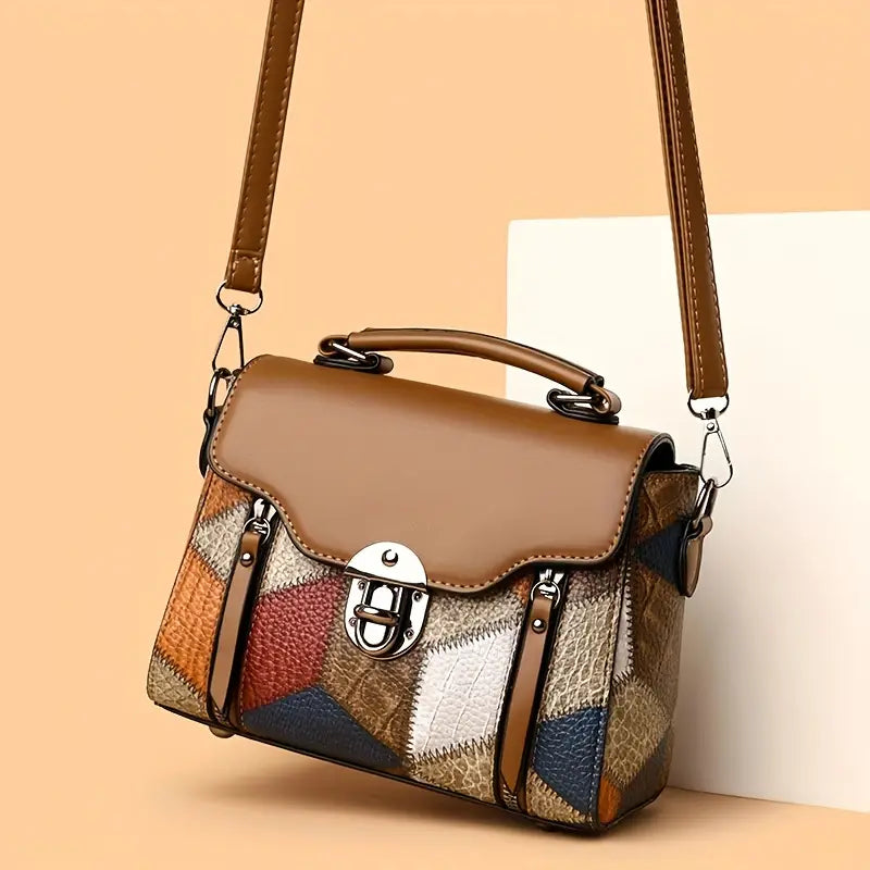 Retro Diamond Pattern Faux Leather Handbag