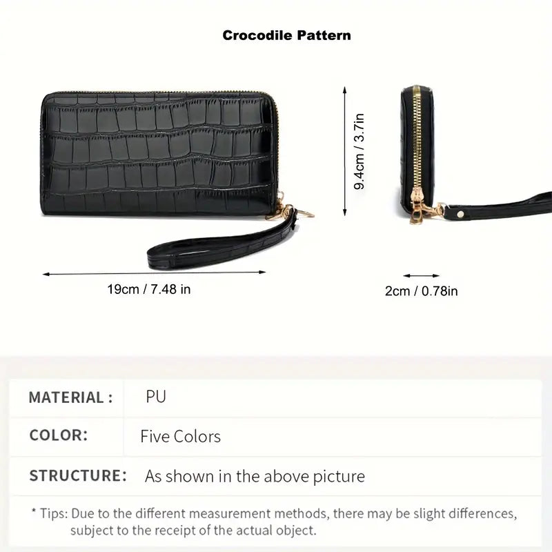 Elegant Crocodile-Embossed Long Wallet for Women
