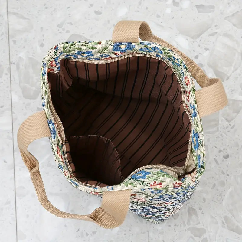 Chic Floral Nylon Tote Bag with Zipper