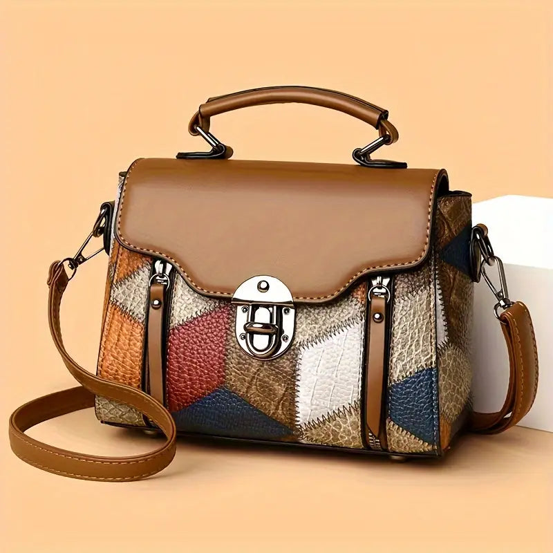 Retro Diamond Pattern Faux Leather Handbag