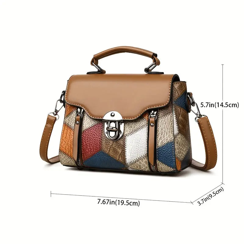 Retro Diamond Pattern Faux Leather Handbag