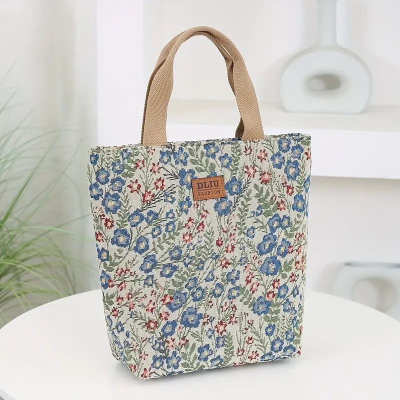 Chic Floral Nylon Tote Bag with Zipper