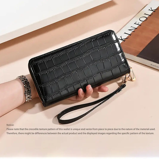 Elegant Crocodile-Embossed Long Wallet for Women