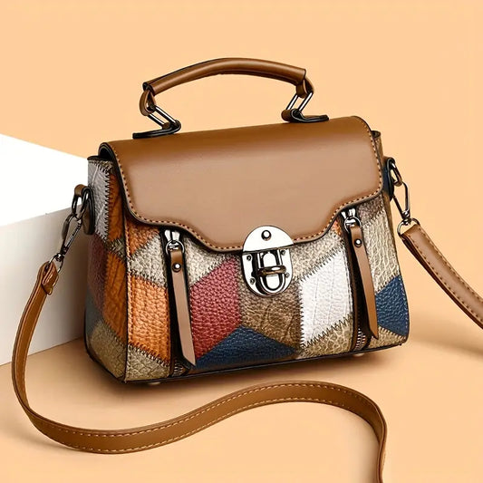 Retro Diamond Pattern Faux Leather Handbag