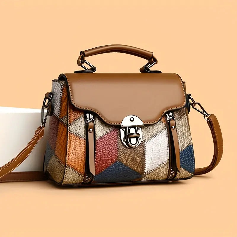 Retro Diamond Pattern Faux Leather Handbag
