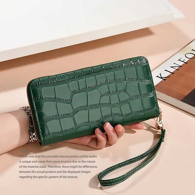 Elegant Crocodile-Embossed Long Wallet for Women