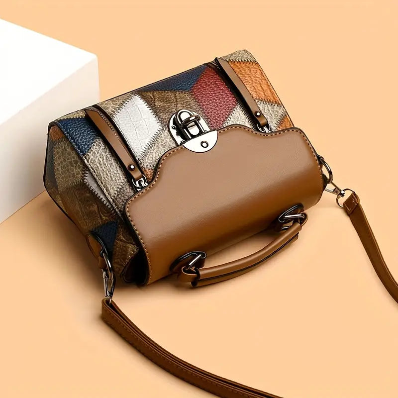 Retro Diamond Pattern Faux Leather Handbag