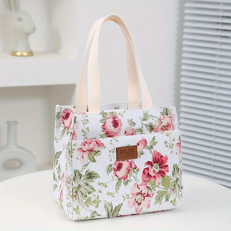Insulated Aesthetic Floral Print Lunch Bag