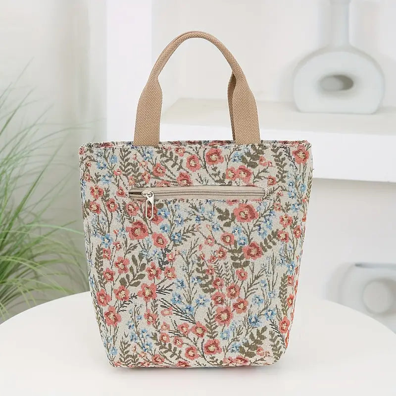 Chic Floral Nylon Tote Bag with Zipper