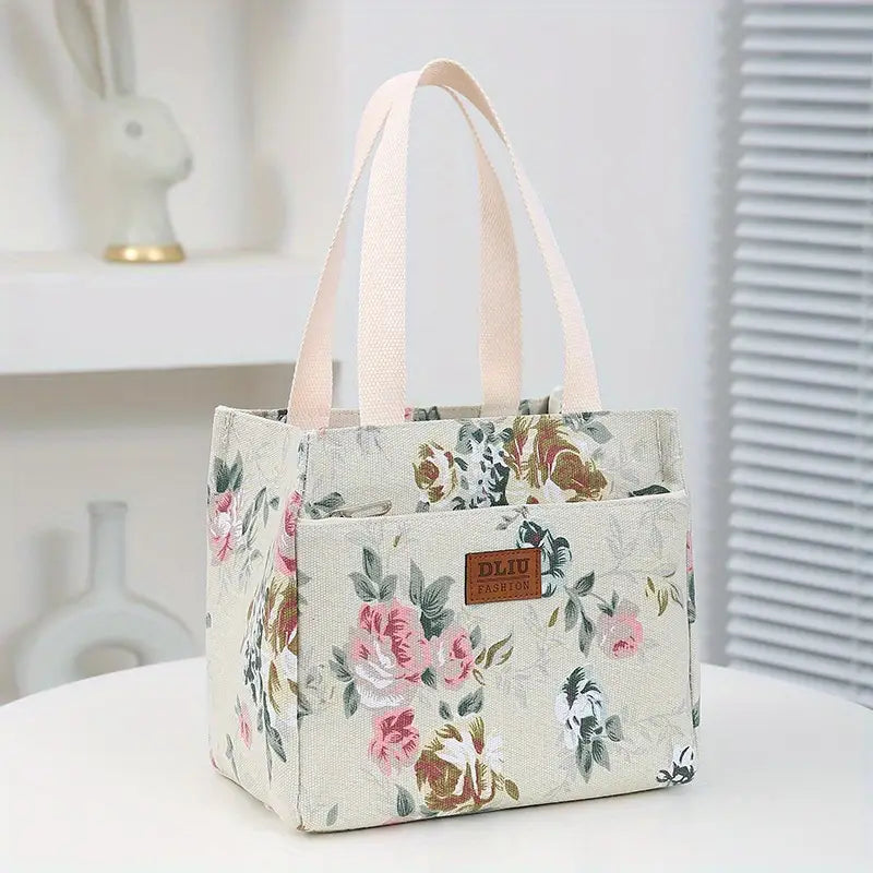 Insulated Aesthetic Floral Print Lunch Bag