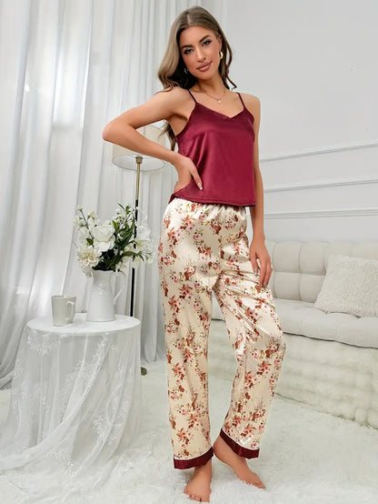 Flower Print Top & Pajama Pants