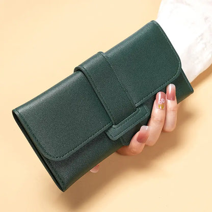 Faux Leather Long Trifold Clutch