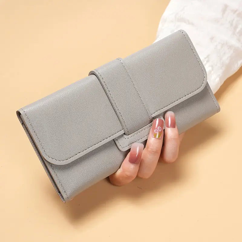 Faux Leather Long Trifold Clutch