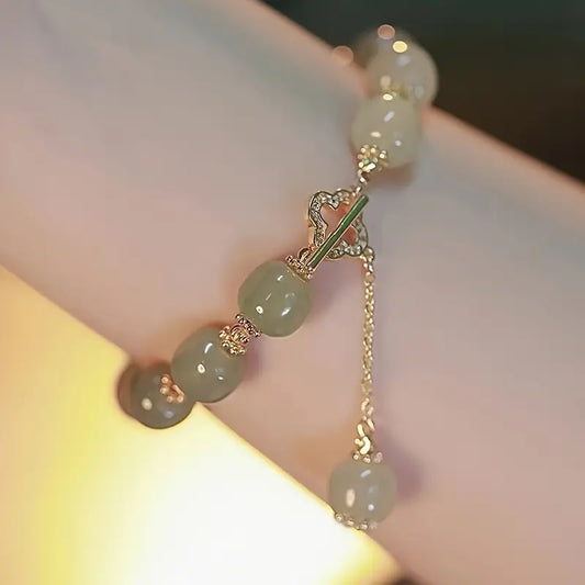 Bead Bracelet with Imitation Jade Accents