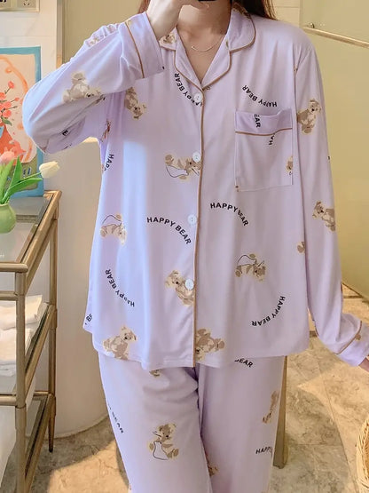 Cartoon Bear Print Pajama Set