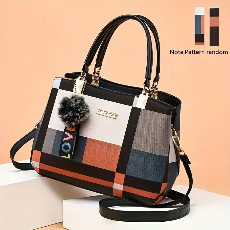 Elegant Grid Patterned Tote Bag