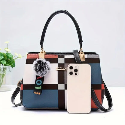 Elegant Grid Patterned Tote Bag