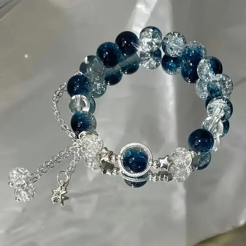 Handcrafted Glass Bead Bracelet with Sparkling Star Charm