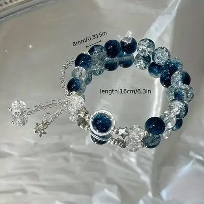 Handcrafted Glass Bead Bracelet with Sparkling Star Charm