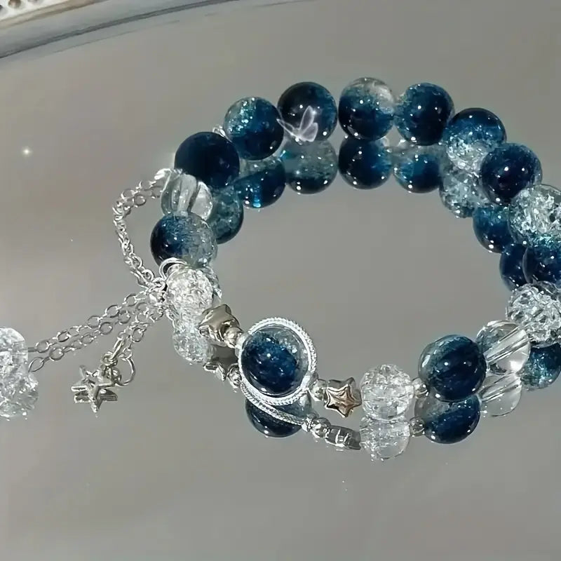 Handcrafted Glass Bead Bracelet with Sparkling Star Charm