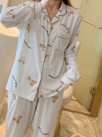 Cartoon Bear Print Pajama Set