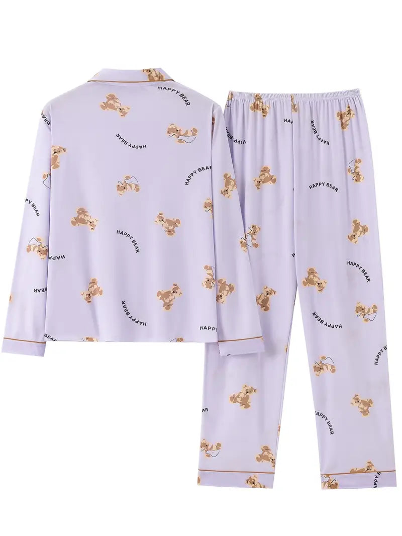 Cartoon Bear Print Pajama Set