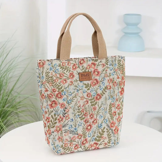 Chic Floral Nylon Tote Bag with Zipper