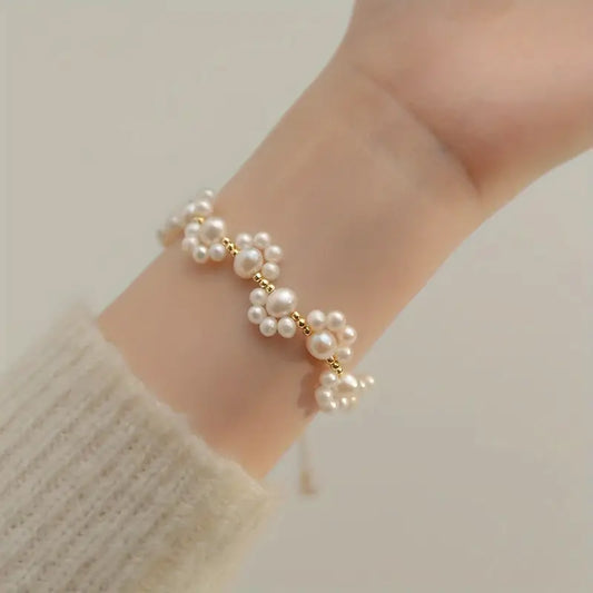 1pc Elegant White Faux Pearls Beads Braclet