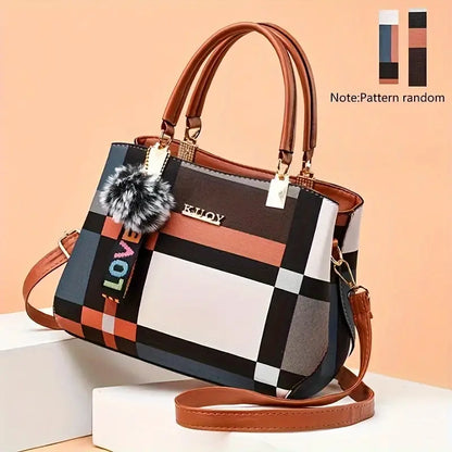 Elegant Grid Patterned Tote Bag