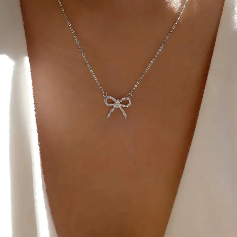 1pc Elegant Style Bow Pendant Necklace