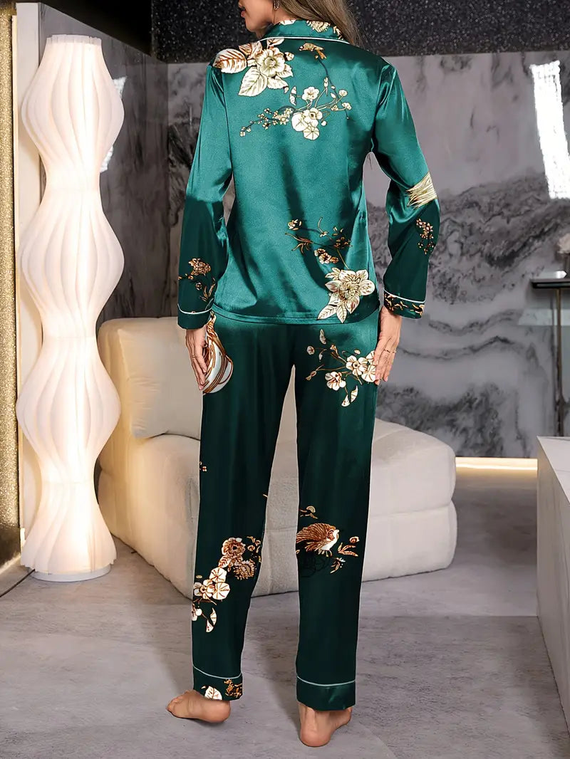 Floral Print Satin Casual Pajama Set