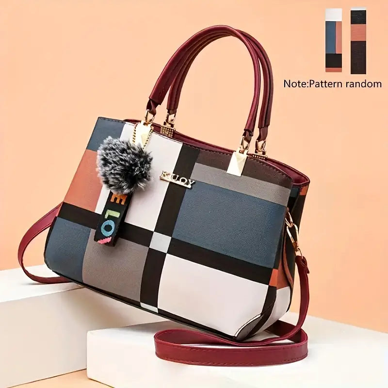 Elegant Grid Patterned Tote Bag