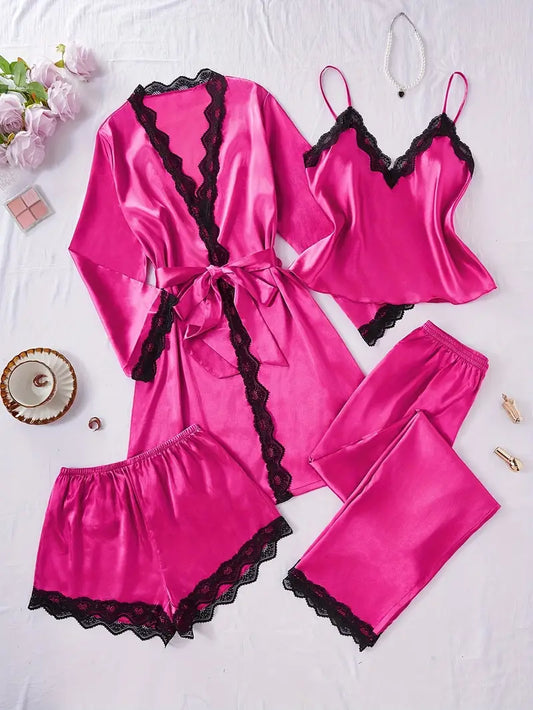 Elegant Women's Lace Trim Pajama Set