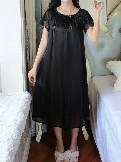 Slight Stretch Off Shoulder Short Sleeve Night Dress