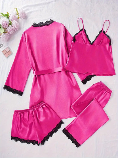 Elegant Women's Lace Trim Pajama Set