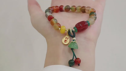 Colorful Glass Bead Bracelet with Lucky Charm Pendant